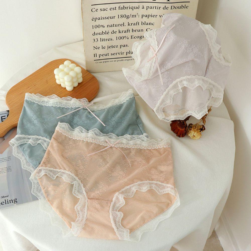 Mocho Quần Lót Cotton Đáy Giữa Eo Thắt Nơ Phối Ren Thoáng Khí Ngọt Ngào Cho Nữ