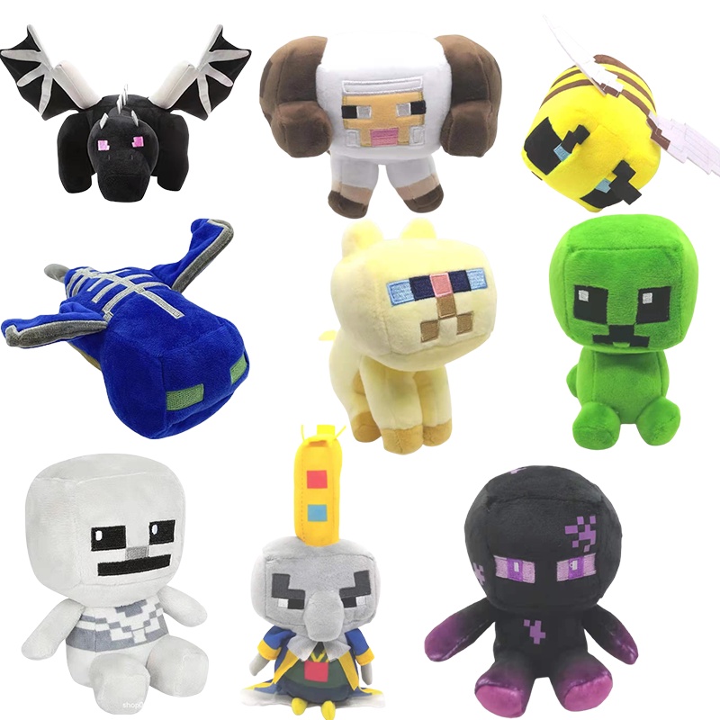 Game Minecraft Plush Toys Doll Soft Stuffed Enderman Wolf Zombie Spider Sketelon Steve Toys Pixel Frog Pig Turtle Bee Doll Anime Children's Birthday Party