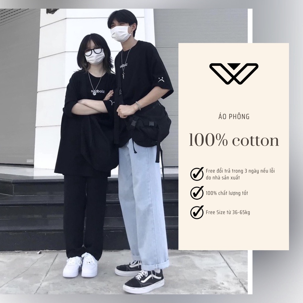 Áo Thun Sadboiz Màu Đen Chữ Trắng Form Rộng Tay Lỡ, Áo Phông Unisex Win Clothing