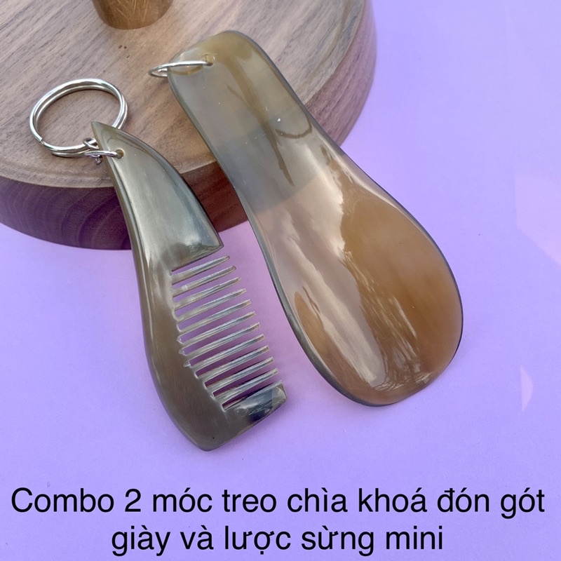 Combo móc treo chìa khoá đón gót giày và lược mini bằng sừng - Treo túi xách/ chùm chìa khoá (OTH021) HAHANCO