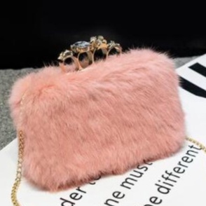 Hàng Có Sẵn Túi Xách 100% Lông Thỏ Thật Handmade Túi Đeo Chéo Da Pu Phối Khóa Kéo Thời Trang Dự Tiệc Cho Nữ