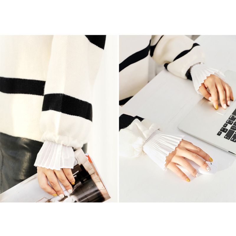 Youyo Cổ Tay Áo Rời Bằng Cotton Xếp Ly Sừng Có Thể Tháo Rời Cho Nữ