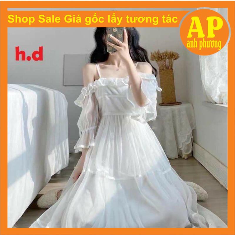 Váy công chúa trễ vai ren ulzzang; đầm dự tiệc dáng xòe  ♥️Váy tiểu thư dáng dài Vintage HD