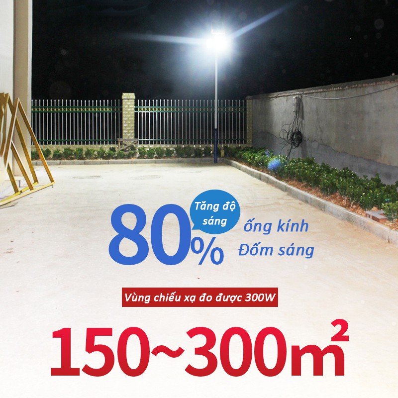 Bộ đèn pha led năng lượng mặt trời công suất 100W-200W-300W mẫu mới 2020 có đèn báo pin chế độ bật tắt tự động cảm biến