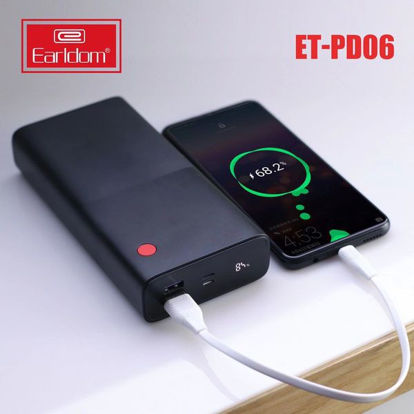 Pin sạc dự phòng 30.000mAh Earldom, sạc nhanh PD có màn hình hiển thị chế độ vào ra