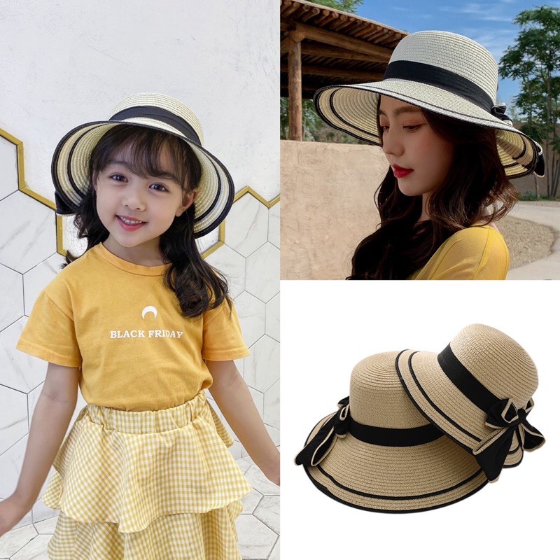 Set Nón Cói Đi Biển Vành Cụp Mẹ Và Bé