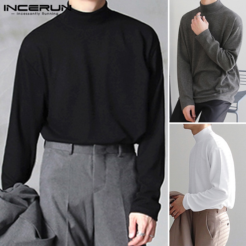 Áo INCERUN Tay Dài Cổ Cao Vải Mỏng Đơn Giản Phong Cách Cơ Bản 3 Màu Tùy Chọn Dành Cho Nam