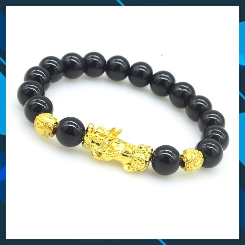 Vòng tay Tỳ Hưu hạt tròn mạ vàng,mang lại may mắn,tài lộc,Hạt đen đều, tròn, bóng đẹp.để trấn nhà, tránh tà khí,phát tài