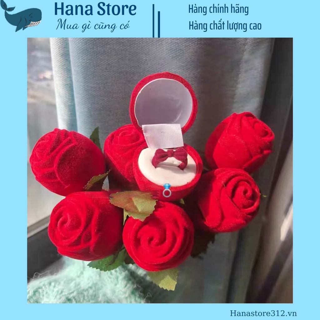 nhẫn nơ và hộp đựng nhẫn bông hoa hồng