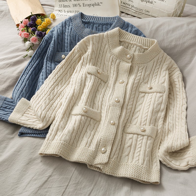 NUZIRO  Áo khoác len cardigan  dài tay thời trang Hàn Quốc cho nữ