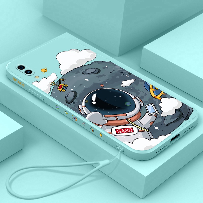 Ốp Điện Thoại silicone TPU Hình Phi Hành Gia Có Dây Đeo Cho vivo y91 y91c y93 y95 y1s