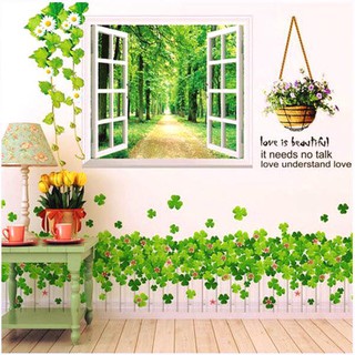 Decal dán tường cửa sổ 1 và hàng rào trắng