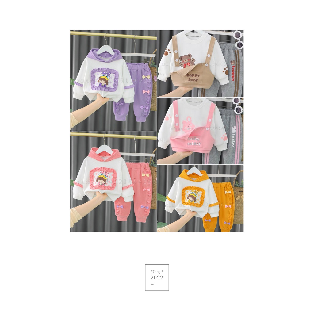 Bộ dài tay da cá bé gái (sét mũ yếm) hàng loại 1 size 3-17kg