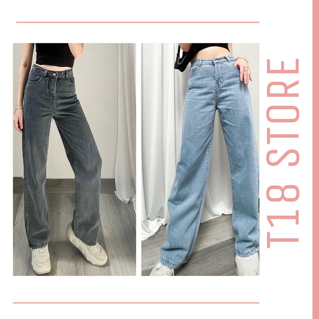 [Mã FAMARAL1 giảm 10K đơn 50K] Quần jean nữ lưng cao bigsize ống đứng rộng suông quần bò nữ T18 SOTRE QJ01