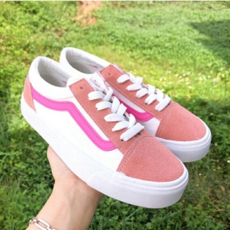 Giày van hồng nữ siêu xinh, giày vans taobao hồng nữ dáng van vault