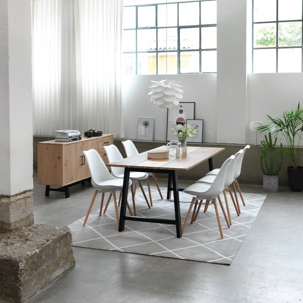 Ghế bàn ăn | JYSK Kastrup | đệm bọc vải polyester/da | màu đen/trắng chân sồi | 49x83x55cm