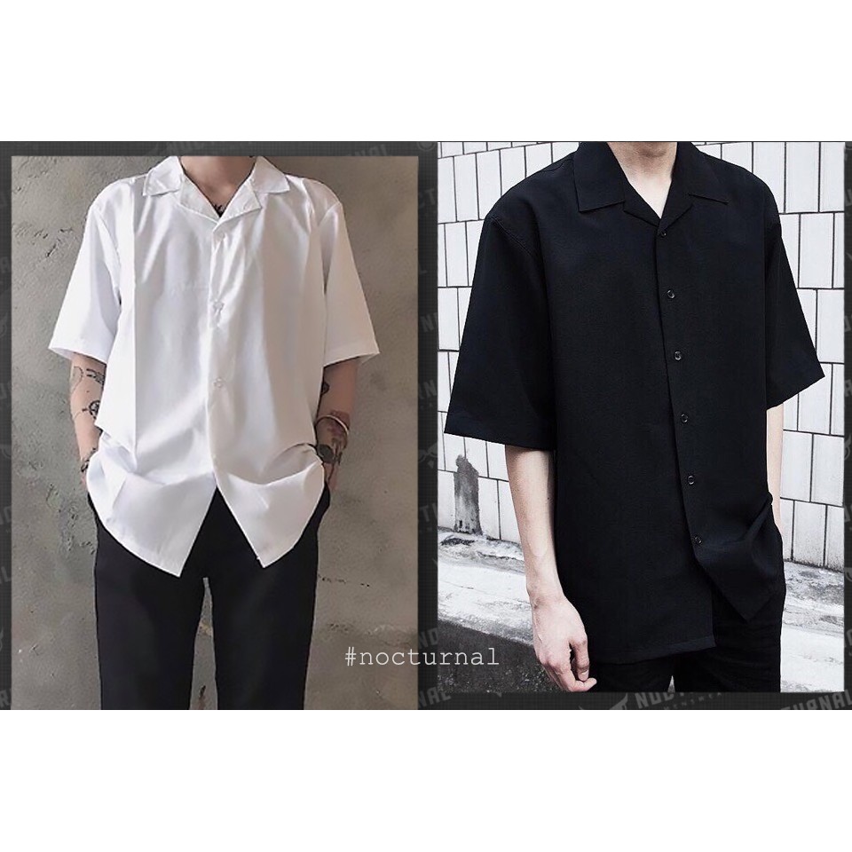 ÁO SƠ MI LỤA TAY NGẮN TRƠN BASIC NOCTURNAL Nam Nữ Cặp Đôi Unisex Phong Cách Dạo Phố Sài Gòn Ulzzang 2021 | BigBuy360 - bigbuy360.vn