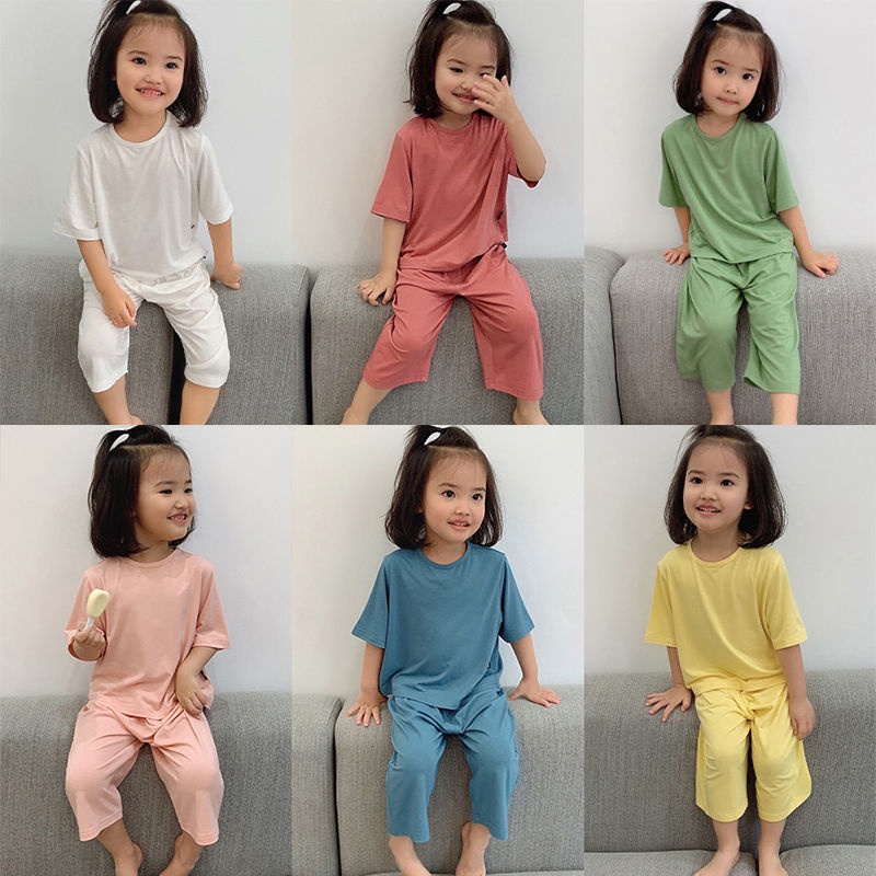 Bộ Đồ Ngủ Pijama Dáng Rộng Vải Modal Mỏng Mềm Mại Thoáng Khí Thoải Mái Nhiều Màu Sắc Thời Trang Mùa Hè Cho Bé Trai Và Gái 0323