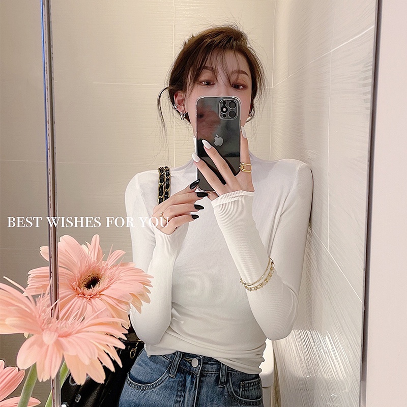 QADCOL Áo thun cổ cao dáng ôm thời trang thu đông cao cấp cho nữ