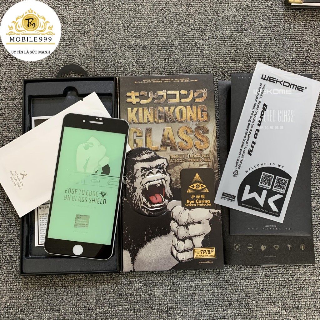 Kính Cường Lực iPhone - KingKong Full Màn - Đủ Mã iPhone 7/8Plus Trắng/Đen - iPhone X/Xs - iPhone Xs Max