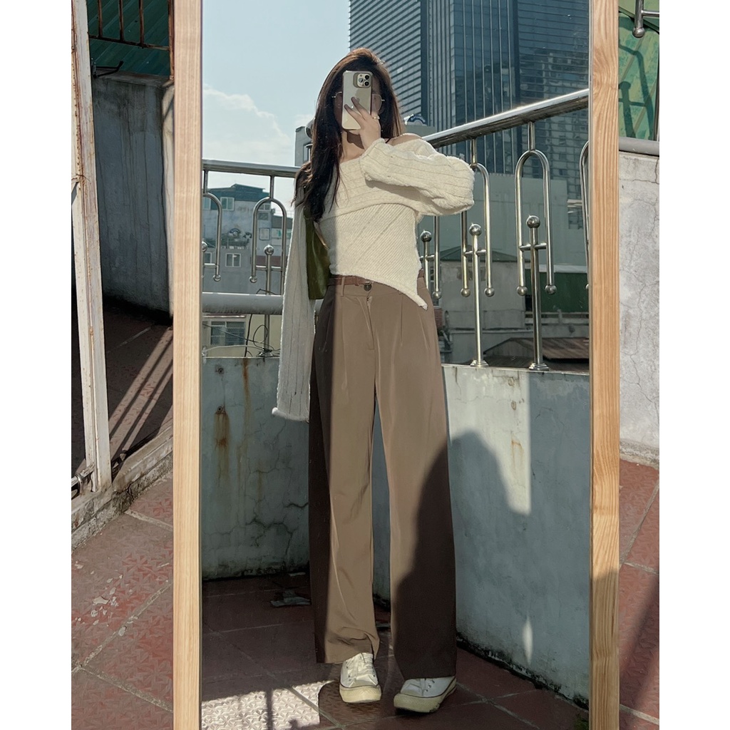 A7929 Áo len cổ yếm vạt chéo kèm áo croptop dài tay AUDREY