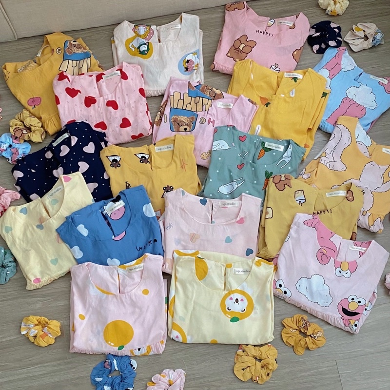 [ Ảnh thật ] Bộ ngủ pijama cộc dáng babydoll in hình cute