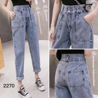 Quần jean nữ baggy cạp cao đỉa chữ X túi vuông