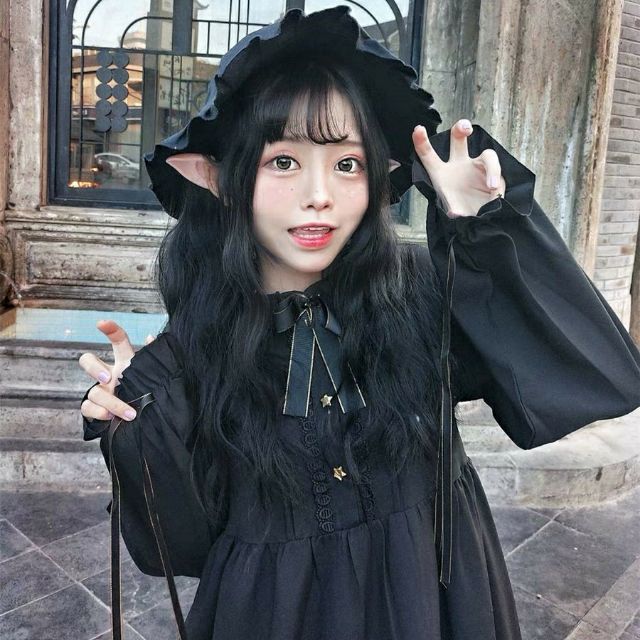 [Sẵn] Đầm Lolita Gothic Nơ Trăng Sao