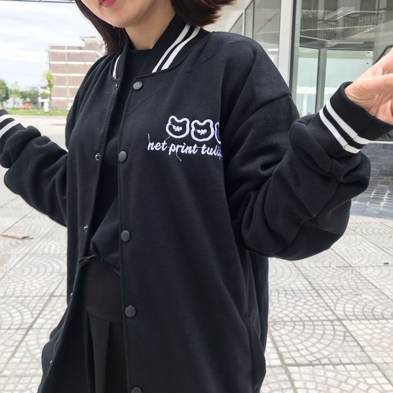 Áo khoác cardigan nam nữ hình thêu 3 tai gấu chất nỉ mềm mịn from unisex oversize đến 68kg phong cách Hàn Quốc AT 901
