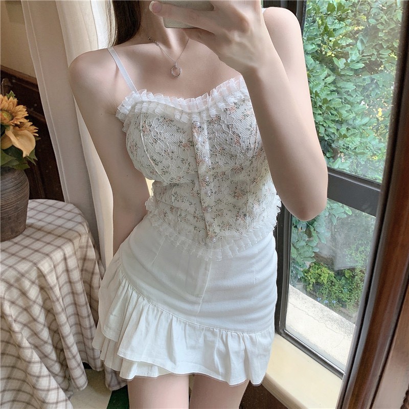 Áo Bra Nữ có mút ngực Ren Hoa  Tiểu Thư Đính Hạt Viền Bèo, Chun Sau Dáng Croptop Siêu Xinh