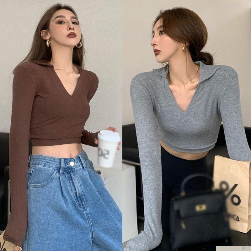 Áo Thun DàI Tay Cổ Chữ V MàU TrắNg Cho Nữ