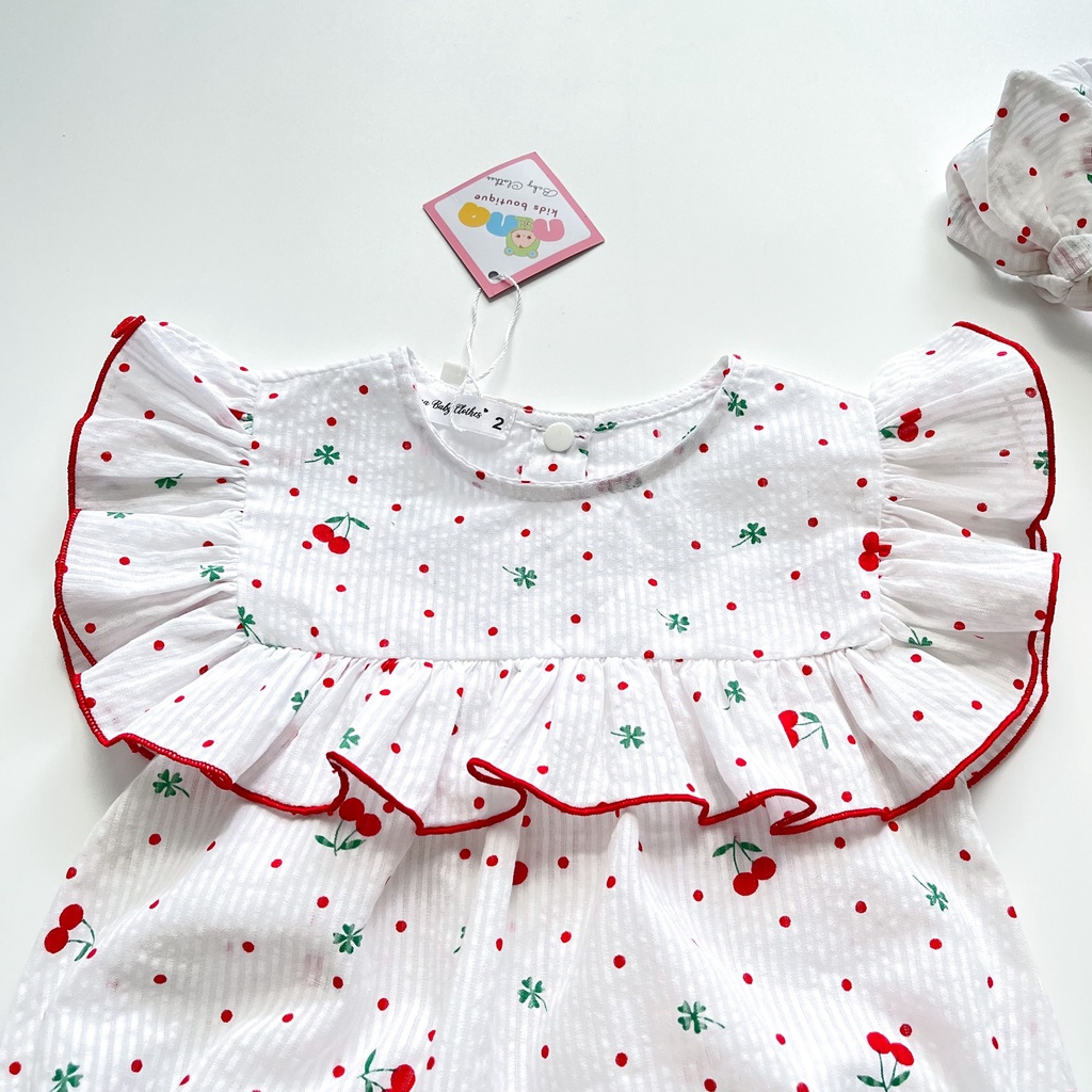 Body cherry cho bé gái Nina Kids Boutique Bộ Jumsuit cho bé gái sơ sinh Đầy tháng Kèm băng đô nơ và giày vải Size 0m 24m