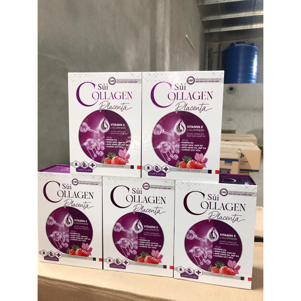 Viên sủi Collagen Placenta - Trắng da, đẹp da, chống nám, sạm da ( Hộp 2 lọ x 10 viên/lọ )