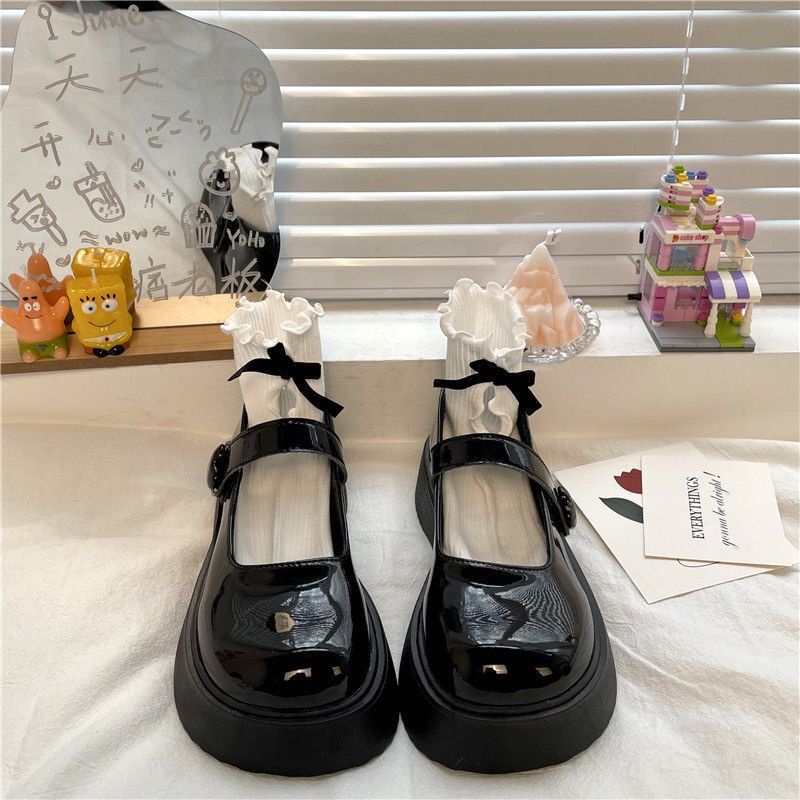 Mary Jane Giày Lười Da Mũi Tròn Đế Dày Phong Cách Anh Quốc Cho Nữ