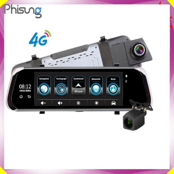 Camera hành trình dạng lắp gương hãng Phisung E08-E/4G/Wifi/GPS/10'' cao cấp - Hàng Nhập Khẩu Chính Hãng