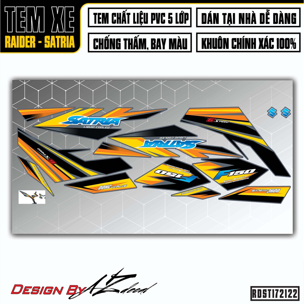 Tem Xe Suzuki Raider - Satria Mẫu F150 | RDST172122 | Decal PVC Chống Nước, Đa Dạng Màu Tem Cho Xe