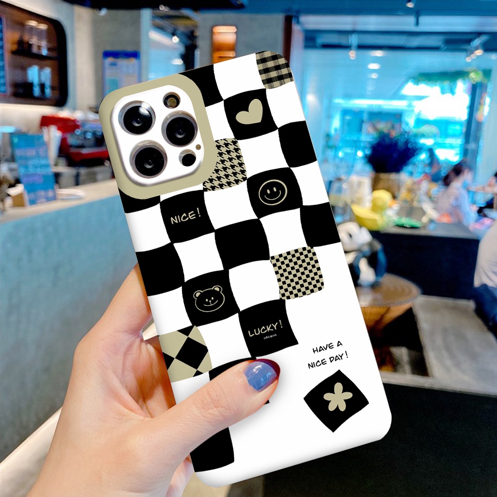 Ốp Iphone sọc caro đen trắng cạnh vuông ốp lưng iphone 13promax 11 promax 12 pro max 6 6plus 7 plus 8 x xsmax th302