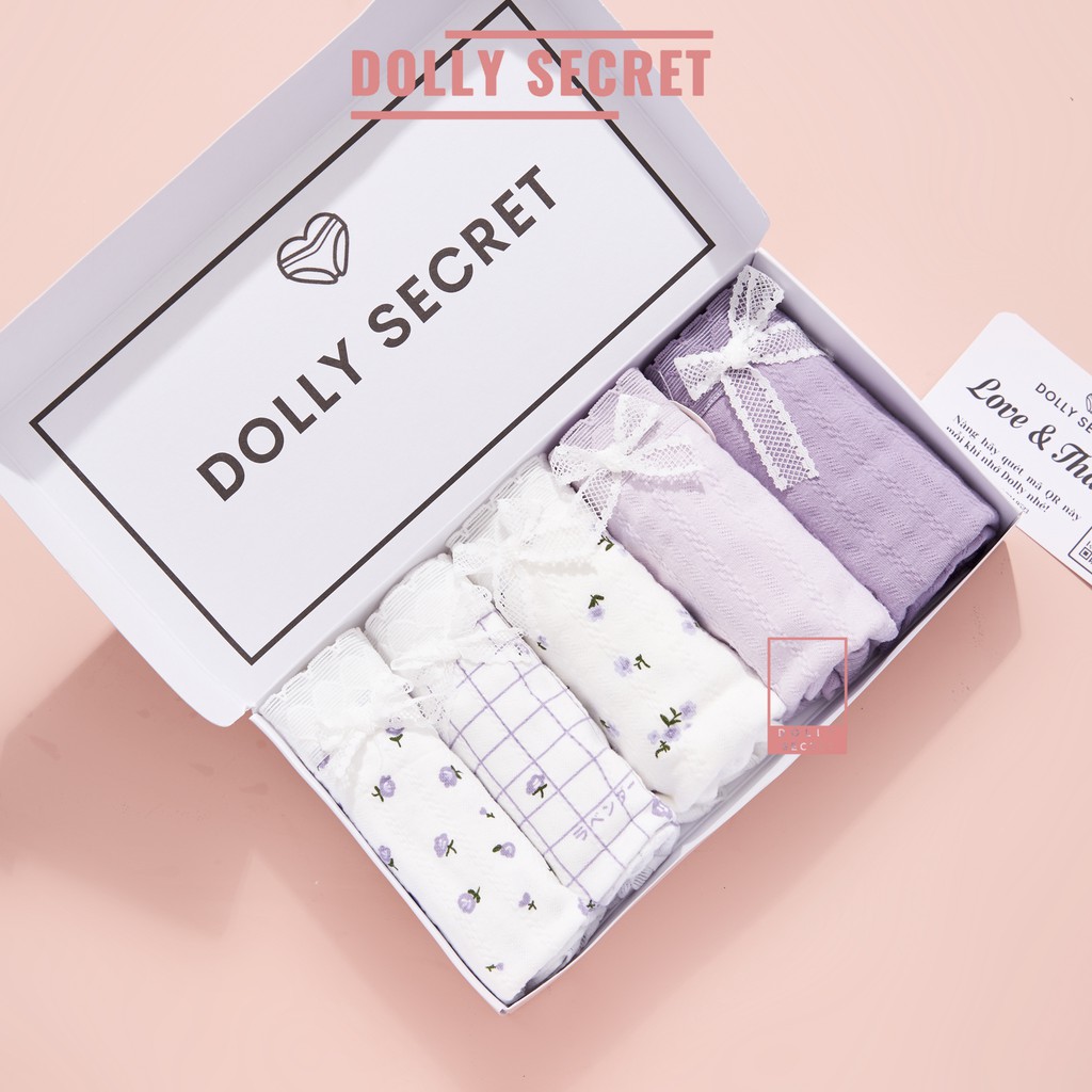 Quần lót cotton nữ DOLLY SECRET quần chip nữ cotton kháng khuẩn cao cấp tone màu tím dễ thương họa tiết kẻ hoa QL044