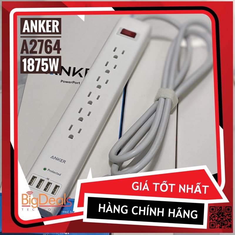 Ổ cắm điện Anker Powerport strip 6 1875W, 4 cổng Usb 12W A2764 - BigDeals VN