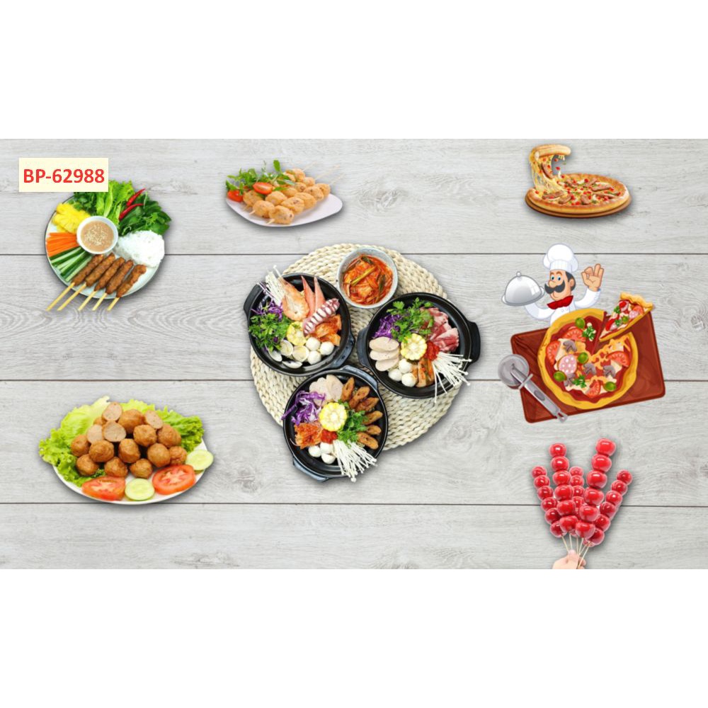 Tranh dán tường nhà hàng lẩu nướng 3D mẫu hot miễn Phí chèn tên riêng Quán, chèn chữ và logo theo yêu cầu