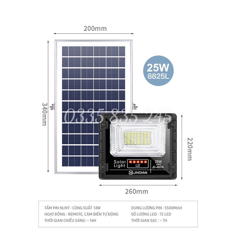 Đèn Năng Lượng Mặt Trời Chính Hãng JinDian Công Suất 25W- 300w Mẫu Mới, Khung Nhôm Nguyên Khối