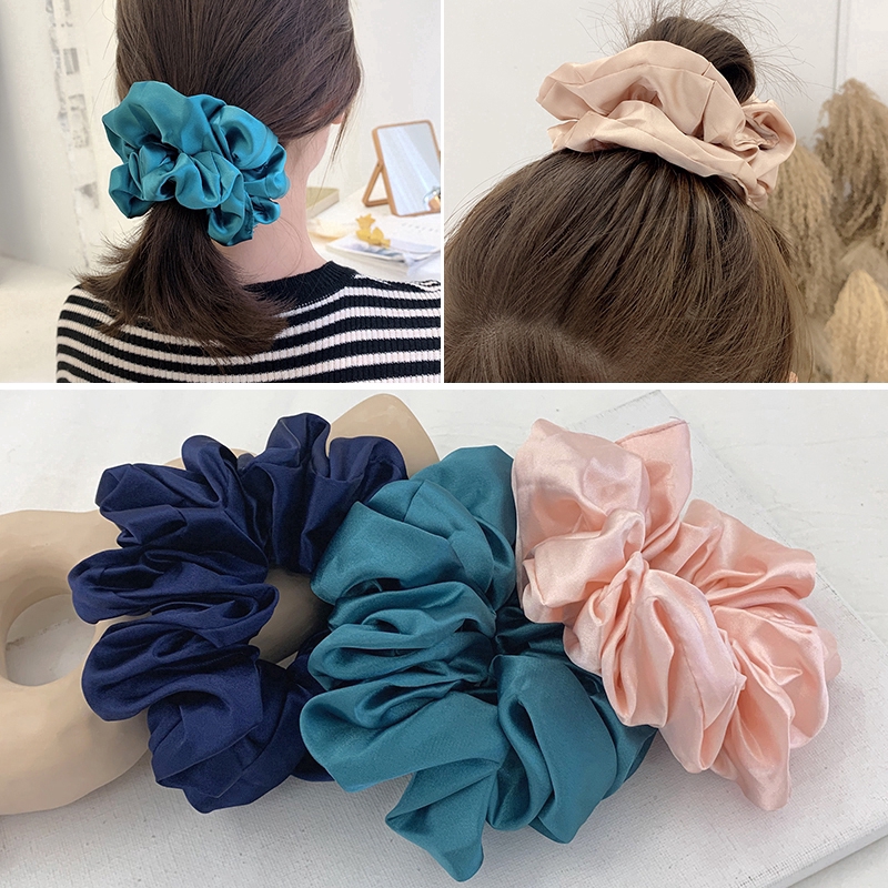 Dây buộc tóc chất liệu vải satin màu trơn kiểu dáng đơn giản cho nữ