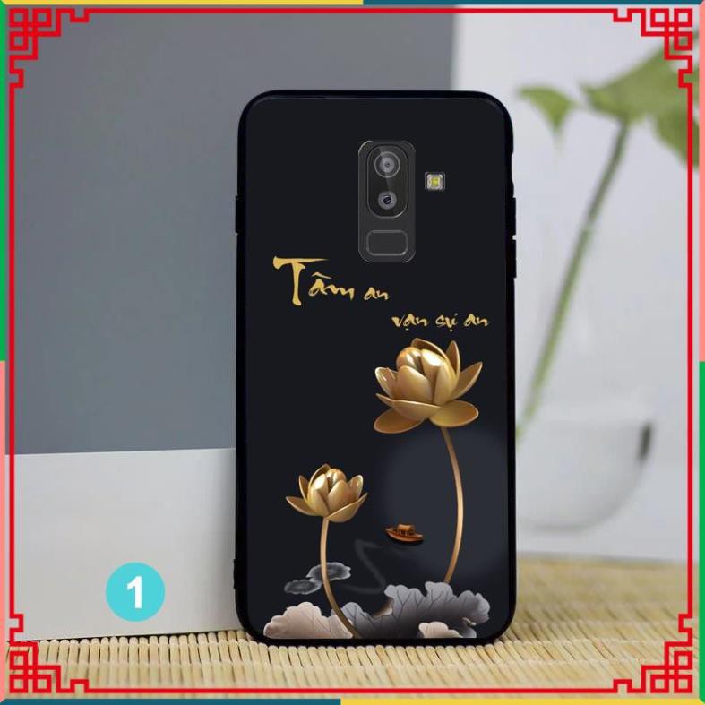 Ốp lưng kính cường lực cao cấp của Samsung Glaxay J8 - A6 plus in hình hoa sen và chú tiểu