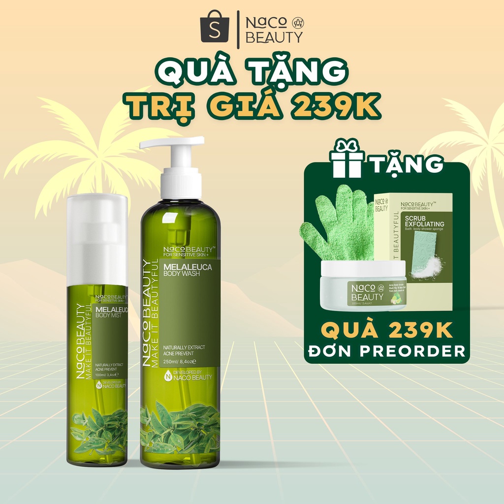 Bộ sữa tắm Mụn Lưng NaCobeauty giảm mụn mờ thâm Bộ Xịt Mụn Lựng ComBo mụn Lưng phục hồi và làm dịu da đang kích ứng