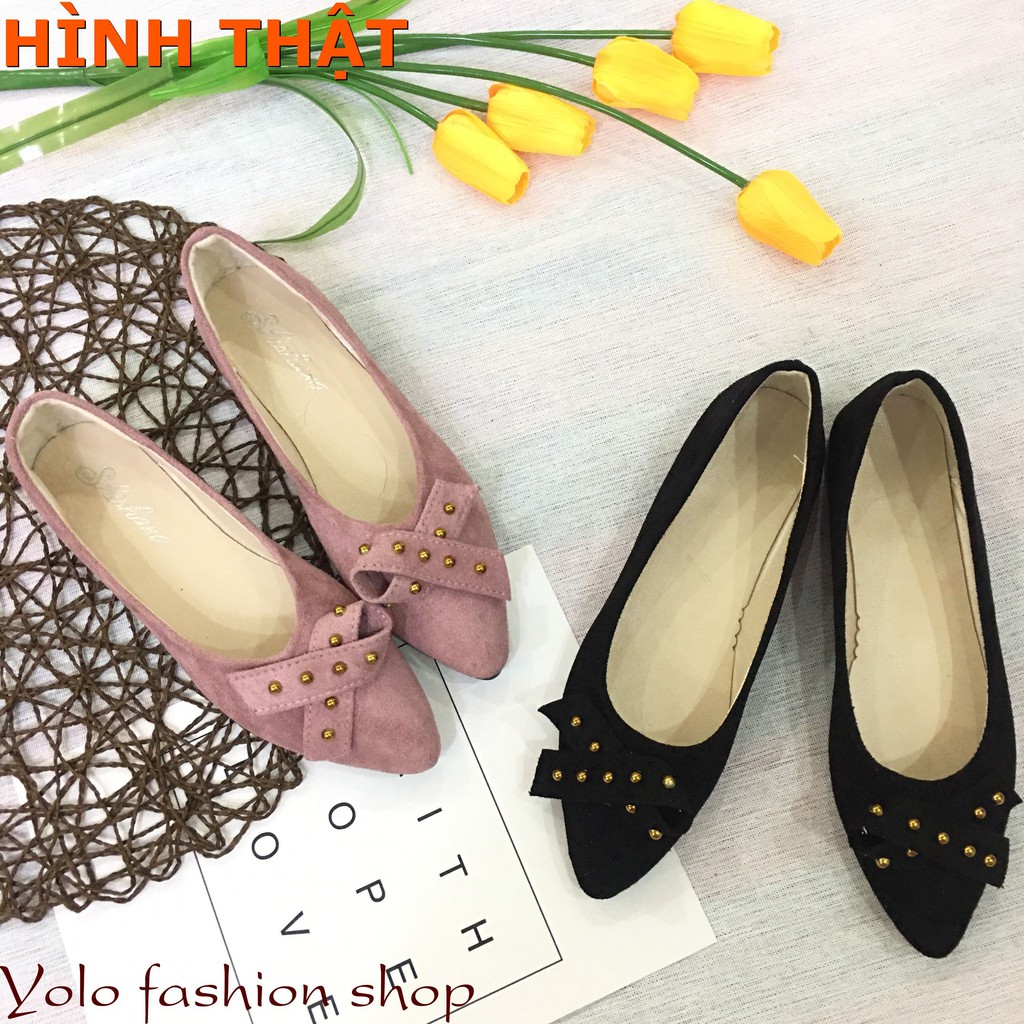 [OD9] Giày bệt búp bê nữ đế bằng da lộn đính nơ xinh xắn hàng QC cao cấp - Kèm hình thật | BigBuy360 - bigbuy360.vn