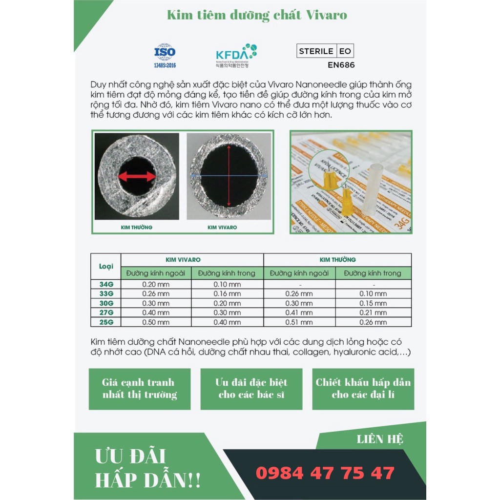 Vỉ 5 Đầu Kim Mesotherapy 34G 4mm chính hãng Vivapro | CHÍNH HÃNG