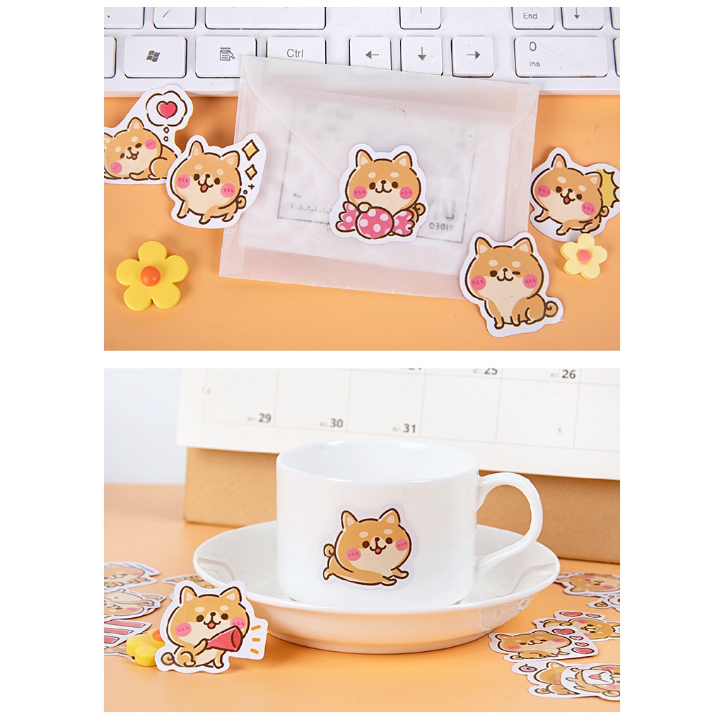 Set 45 hình dán họa tiết chó Shiba Nhật hoạt hình đáng yêu ST21 SHIBACUTE