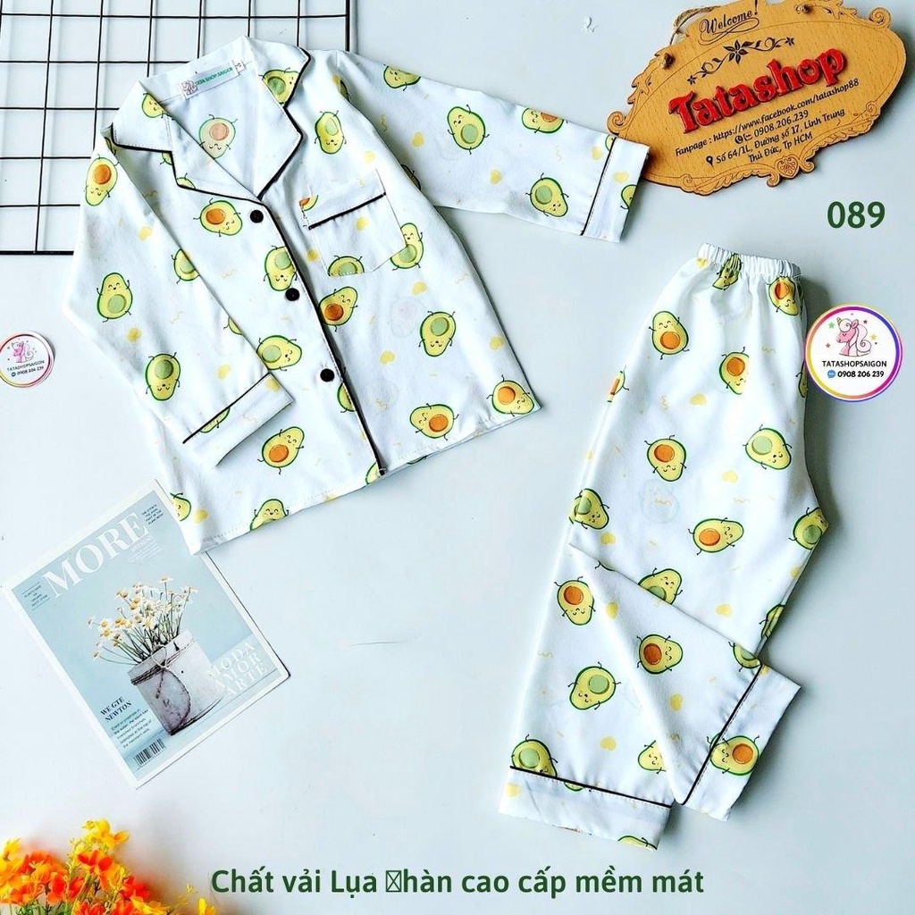 [11 40KG] Bộ pijama tay dài cho bé trai bé gái chất lụa hàn cao cấp size đại - bộ quần áo thu đông cho bé 089