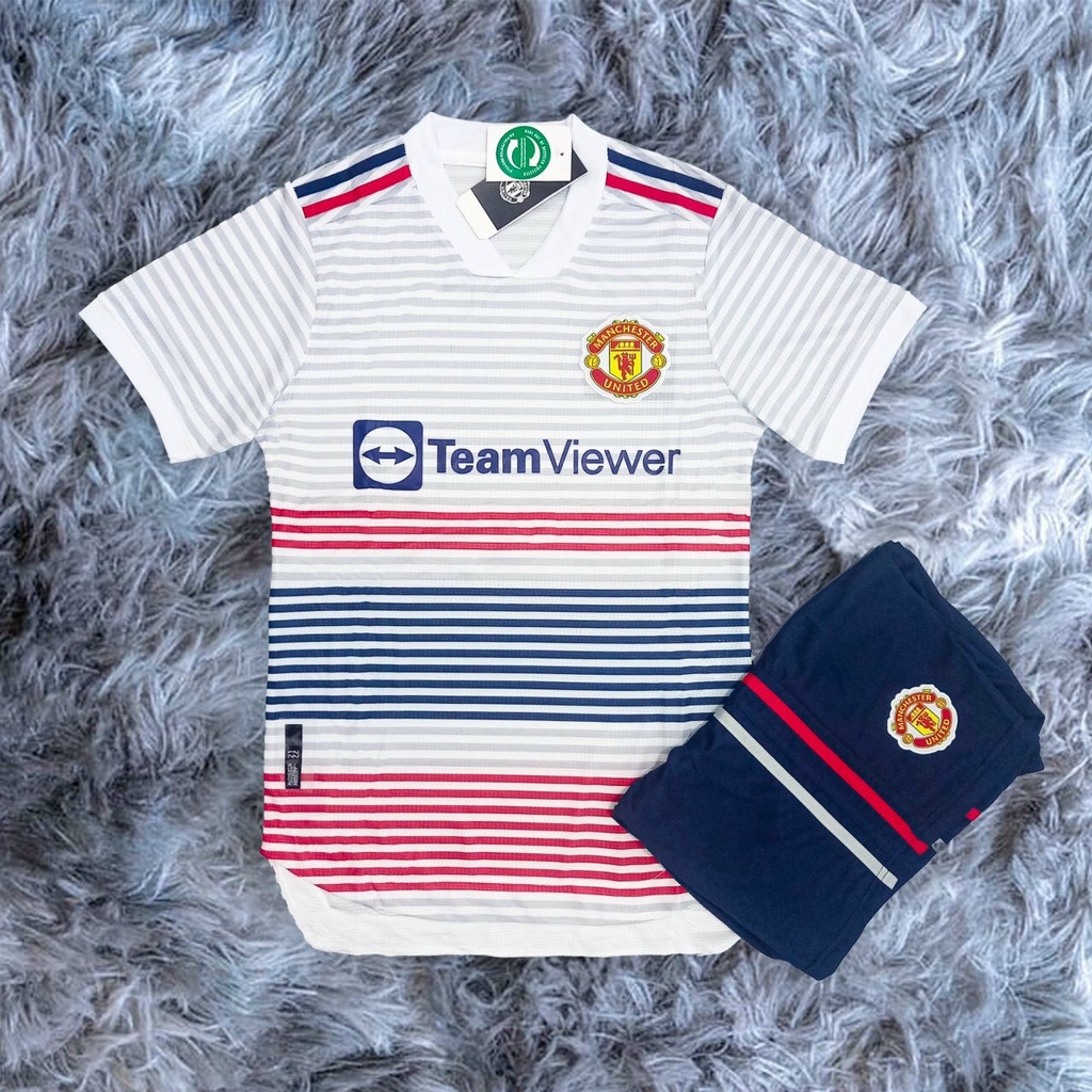 Bộ quần áo đá banh MU trắng sân khách 2023 Fex thun thái cao cấp