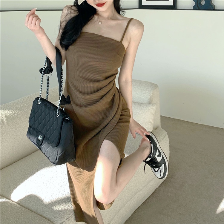 Đầm midi Perty hai dây xẻ tà quyến rũ thời trang Hàn Quốc cho nữ